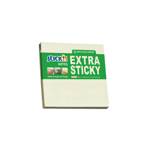 STICK N Öntapadó jegyzettömb STICK'N extra erős 76x76mm újrahasznosított pasztell sárga 90 lap