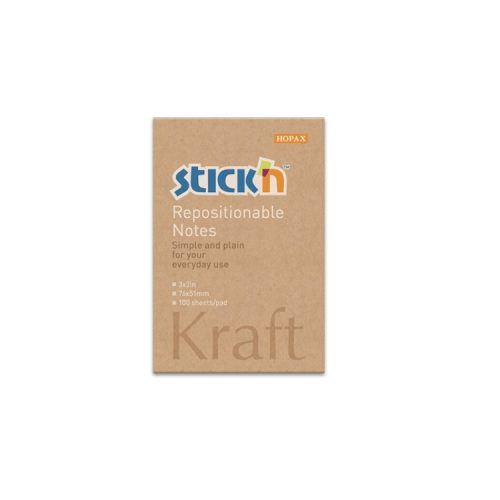 STICK N Öntapadó jegyzettömb STICK'N Kraft notes 76x51mm újrahasznosított natúr barna 100 lap