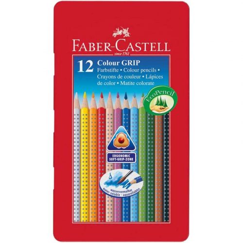 Színes ceruza FABER-CASTELL Grip háromszögletű fémdobozos 12 db/készlet