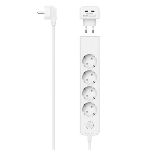 Kábel hosszabbító HAMA 5 aljzat + 2xUSB-C 1,4m kapcsolóval fehér