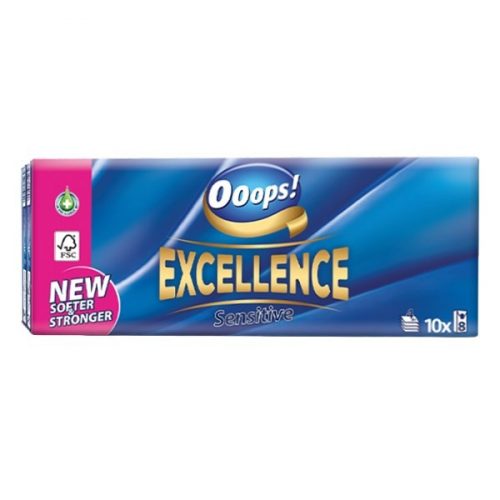 Papírzsebkendő Ooops! Excellence Sensitive 4 rétegű 10x8 db-os