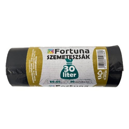 Szemeteszsák FORTUNA 30L fekete 50x60 cm 20 db/tekercs