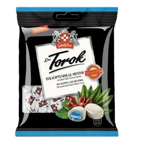 DR TOROK Töltött keménycukorka DR. TOROK eukaliptusszal és mentollal 75g